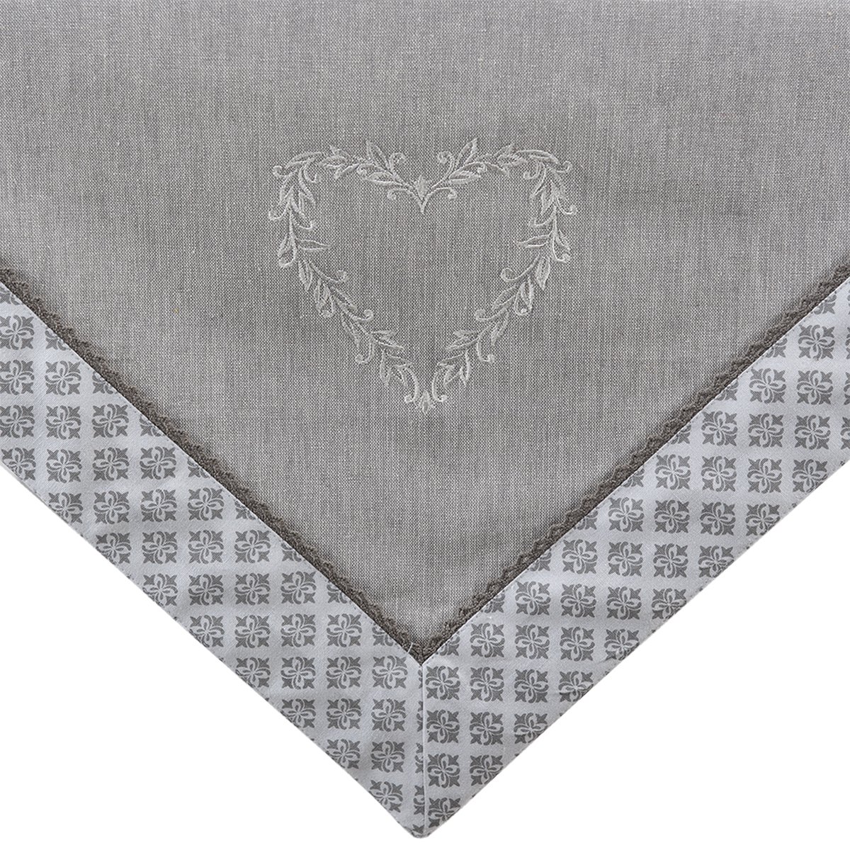 Clayre & Eef Tafelloper 50*150 Cm, Wit Katoen Rechthoek Hart/ruitjes Tafelkleed Loper Tafeltextiel - Grijs