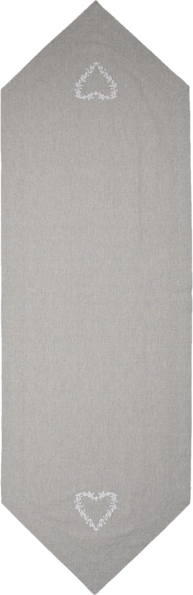 Clayre & Eef Tafelloper 50*150 Cm, Wit Katoen Rechthoek Hart/ruitjes Tafelkleed Loper Tafeltextiel - Grijs