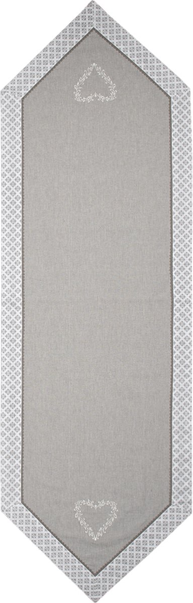 Clayre & Eef Tafelloper 50*150 Cm, Wit Katoen Rechthoek Hart/ruitjes Tafelkleed Loper Tafeltextiel - Grijs