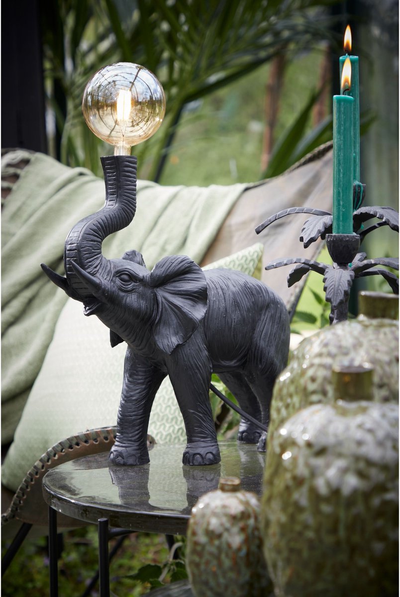 Light & Living Elephant Tafellamp - Zwart