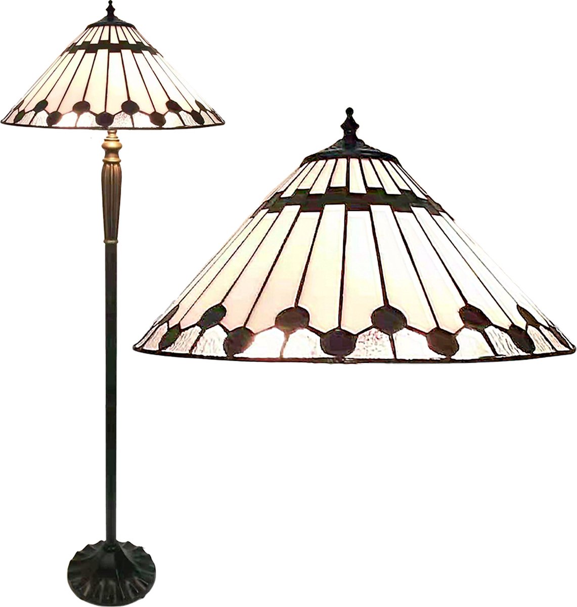 Clayre & Eef Lumilamp Tiffany Vloerlamp Ø 50*157 Cm, Bruin Glas, Kunststof Rond Staande Lamp Staanlamp Tiffany Lamp Staande - Wit