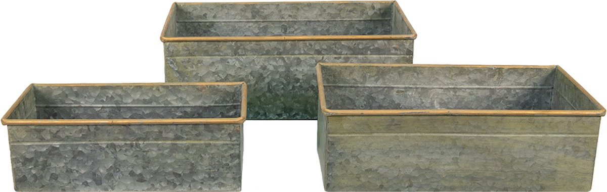 Clayre & Eef Planthouder 46*27*16 / 41*22*14 / 36*17*12 Cm Metaal Bloempot Decoratie Pot Bloempot Decoratie - Grijs