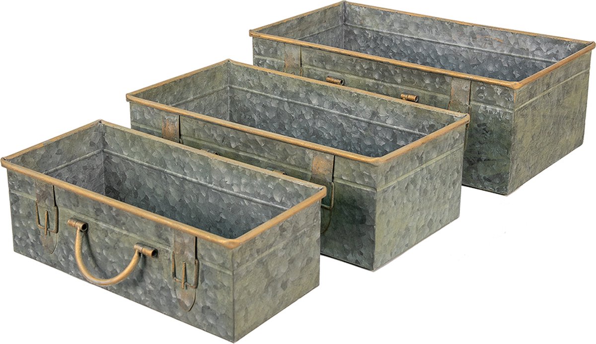 Clayre & Eef Planthouder 46*27*16 / 41*22*14 / 36*17*12 Cm Metaal Bloempot Decoratie Pot Bloempot Decoratie - Grijs
