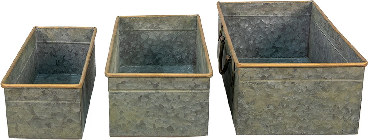 Clayre & Eef Planthouder 46*27*16 / 41*22*14 / 36*17*12 Cm Metaal Bloempot Decoratie Pot Bloempot Decoratie - Grijs