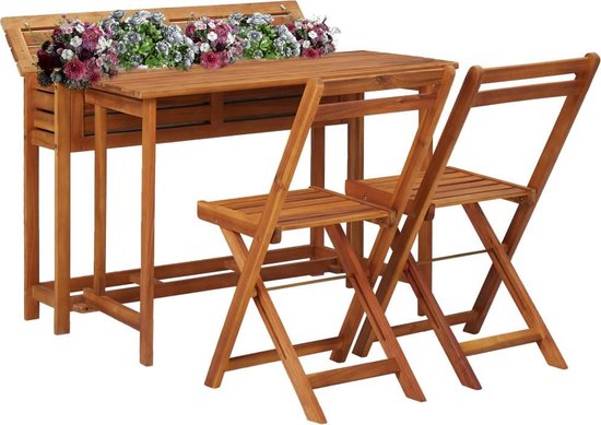 Vidaxl Plantenbaktafel Met 2 Bistrostoelen Massief Acaciahout - Bruin