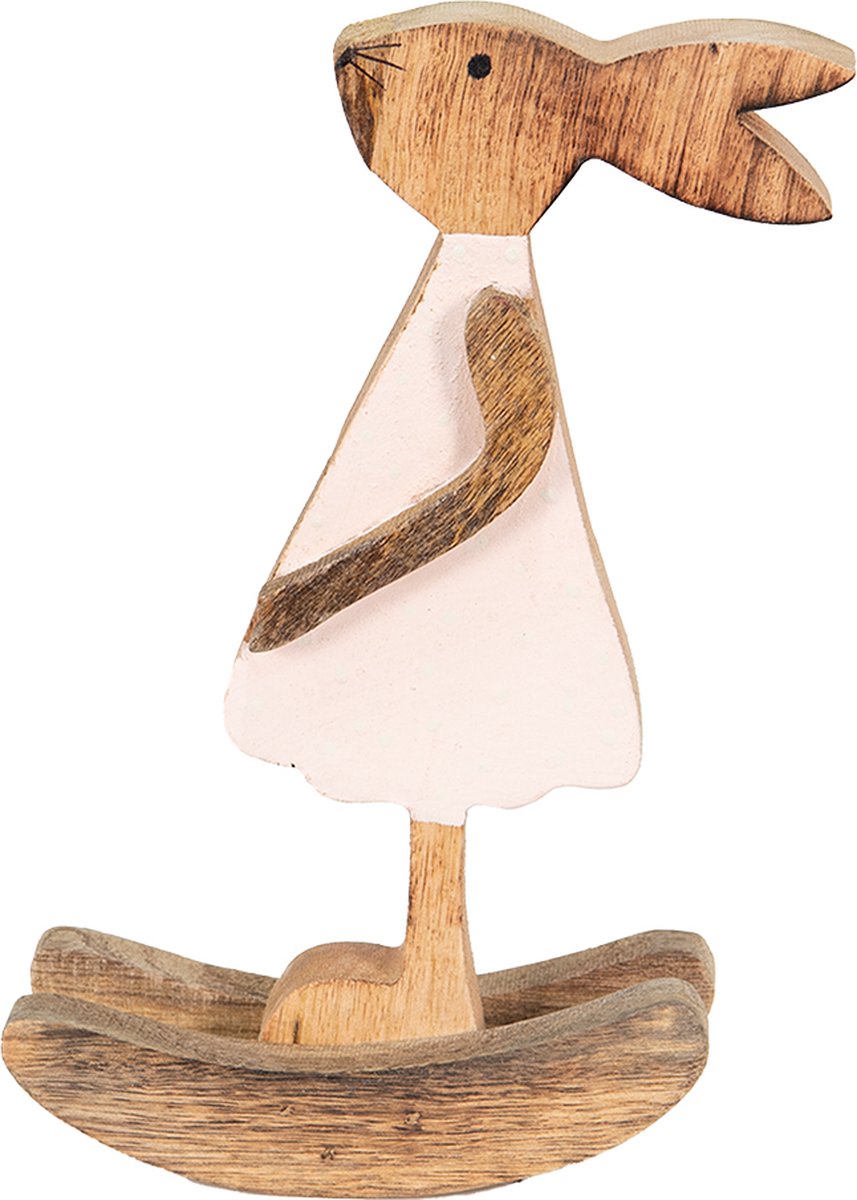 Clayre & Eef Decoratie Beeld Konijn 14*7*25 Cm, Roze Hout Decoratief Figuur Paashaas Woonaccessoires - Bruin