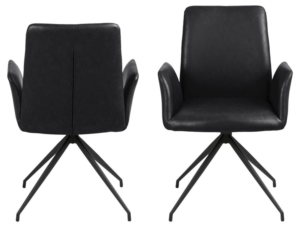 Nadine Eetkamerstoel Met Draaivoet, Pu Kunstleer, Metaal. - Zwart