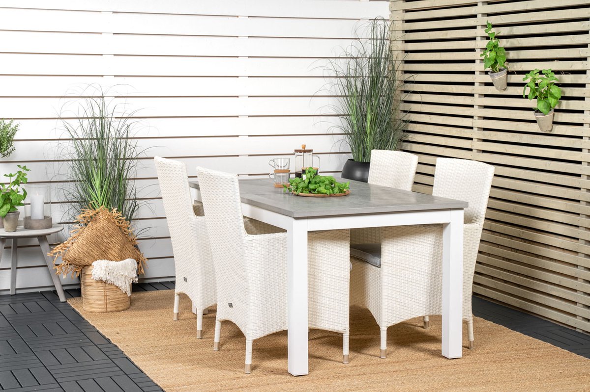 Albany Tuinmeubelset Tafel 90x160/240cm En 4 Stoel Malin, Grijs. - Wit