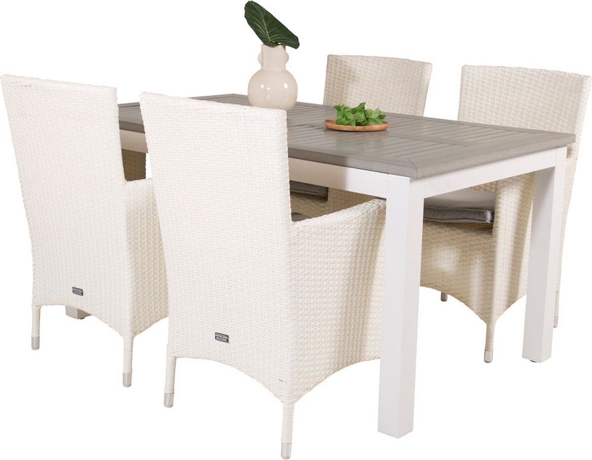 Albany Tuinmeubelset Tafel 90x160/240cm En 4 Stoel Malin, Grijs. - Wit