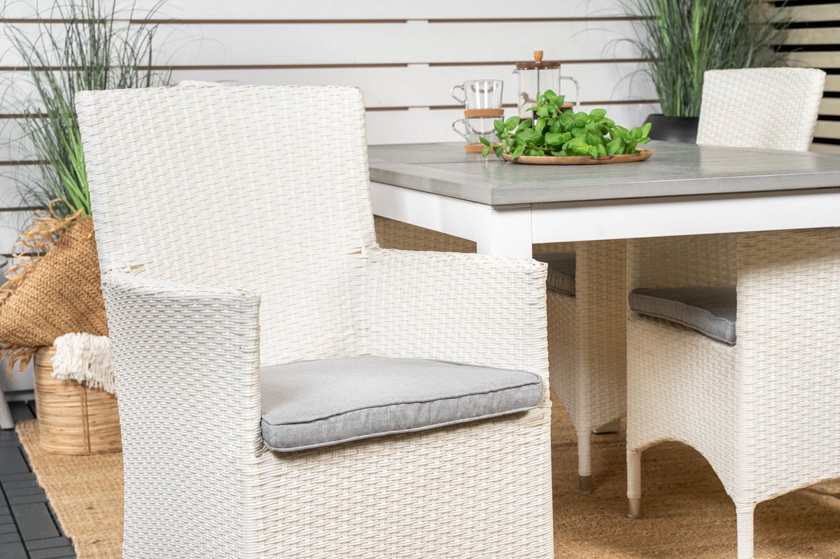 Albany Tuinmeubelset Tafel 90x160/240cm En 4 Stoel Malin, Grijs. - Wit