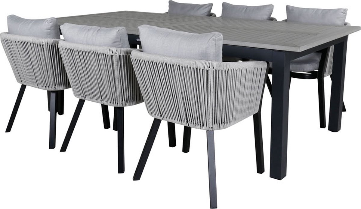 Albany Tuinmeubelset Tafel 100x224/324cm En 6 Stoel Sgsa Virya, Grijs. - Wit
