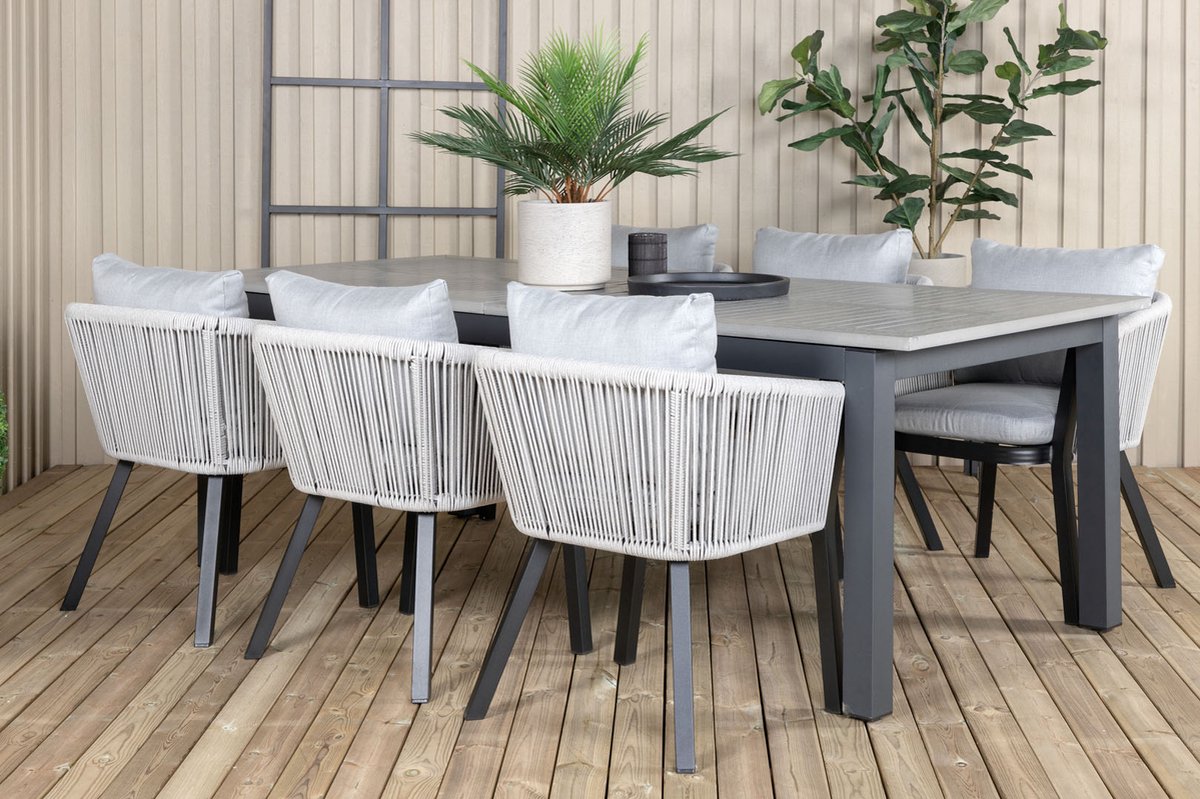 Albany Tuinmeubelset Tafel 100x224/324cm En 6 Stoel Sgsa Virya, Grijs. - Wit