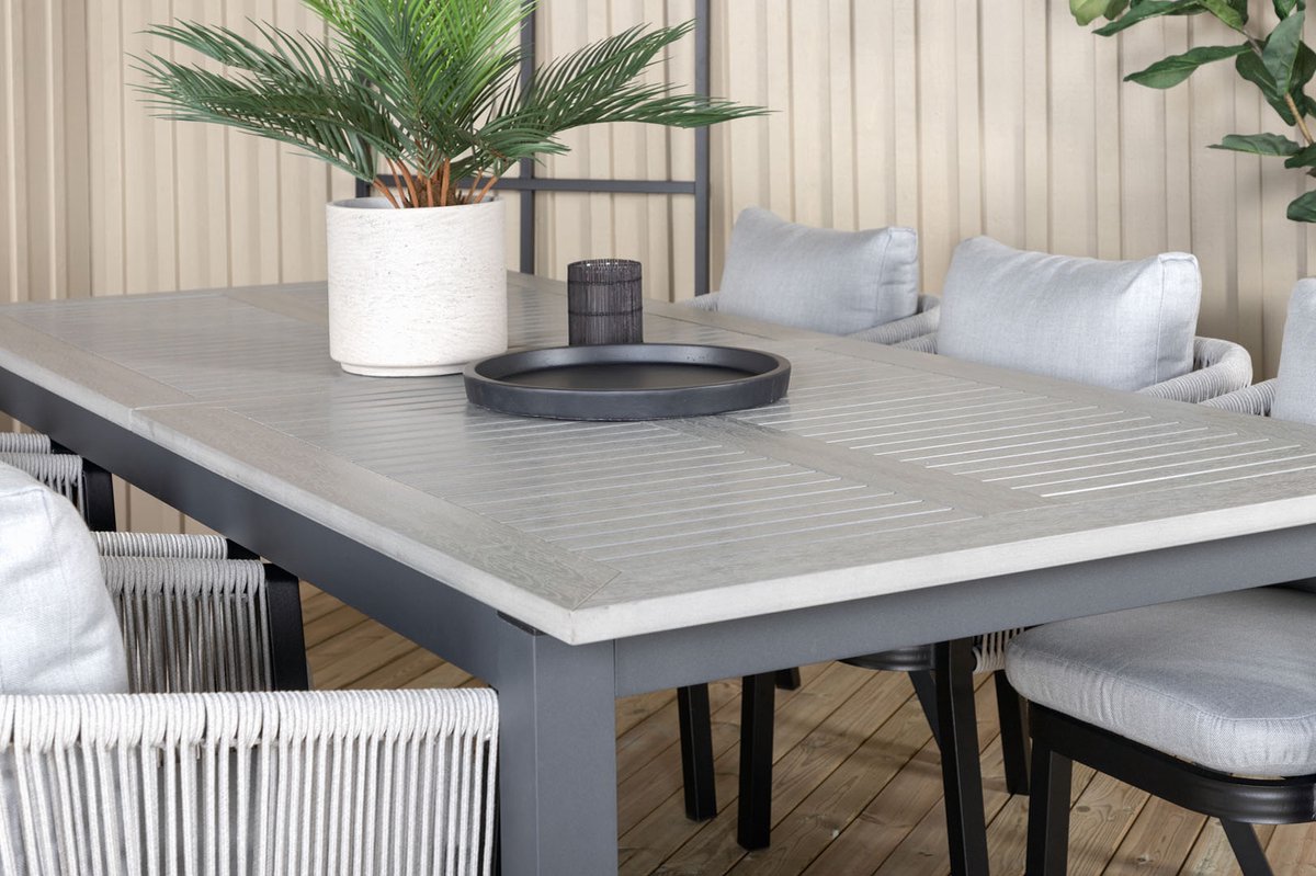 Albany Tuinmeubelset Tafel 100x224/324cm En 6 Stoel Sgsa Virya, Grijs. - Wit
