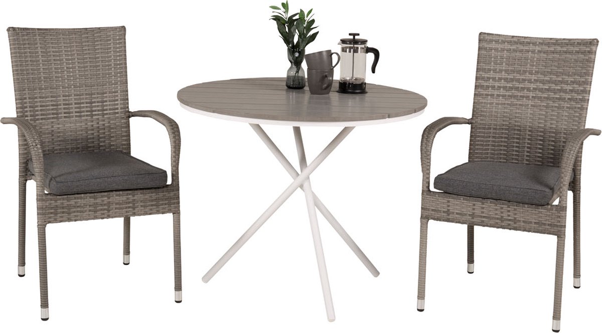 Parma Tuinmeubelset Tafel Ø90cm En 2 Stoel Anna, Gebroken. - Grijs