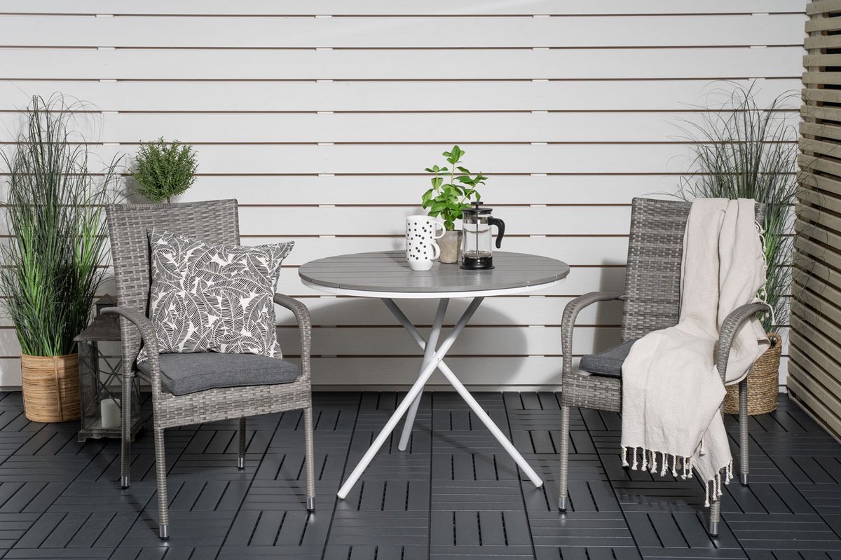Parma Tuinmeubelset Tafel Ø90cm En 2 Stoel Anna, Gebroken. - Grijs