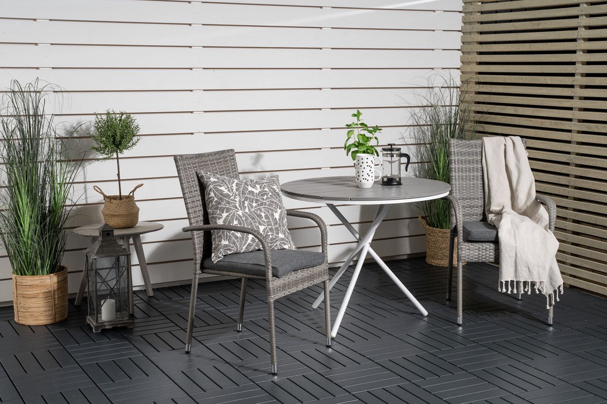Parma Tuinmeubelset Tafel Ø90cm En 2 Stoel Anna, Gebroken. - Grijs