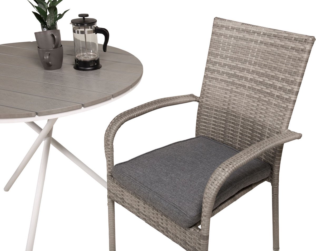 Parma Tuinmeubelset Tafel Ø90cm En 2 Stoel Anna, Gebroken. - Grijs