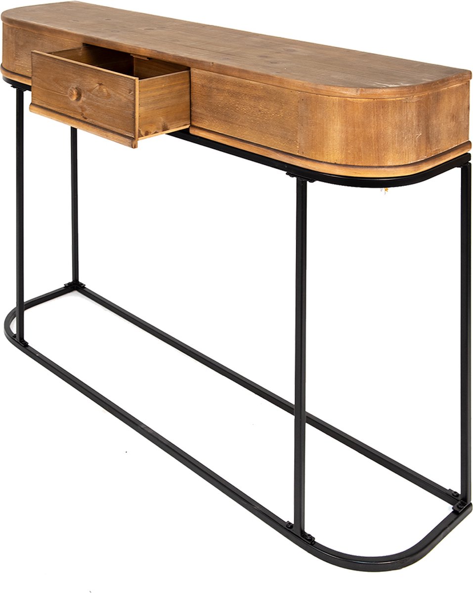 Clayre & Eef Sidetable 120*33*81 Cm, Zwart Ijzer, Hout Wandtafel Haltafel Console Tafel Wandtafel Haltafel - Bruin