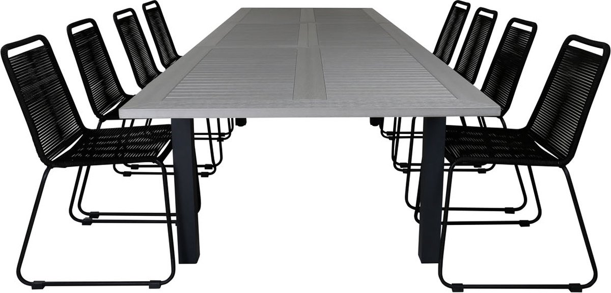 Albany Tuinmeubelset Tafel 100x224/324cm En 8 Stoel Stapel Lindos,. - Grijs