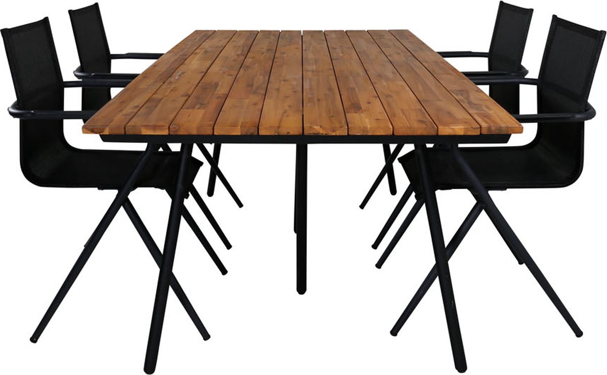 Chan Tuinmeubelset Tafel 100x200cm En 4 Stoel Alina, Naturel. - Zwart