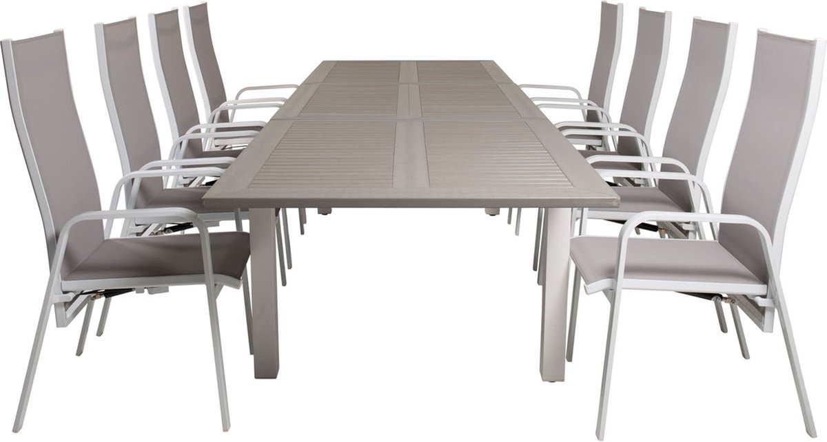 Albany Tuinmeubelset Tafel 100x224/324cm En 8 Stoel Rec Copacabana,. - Grijs