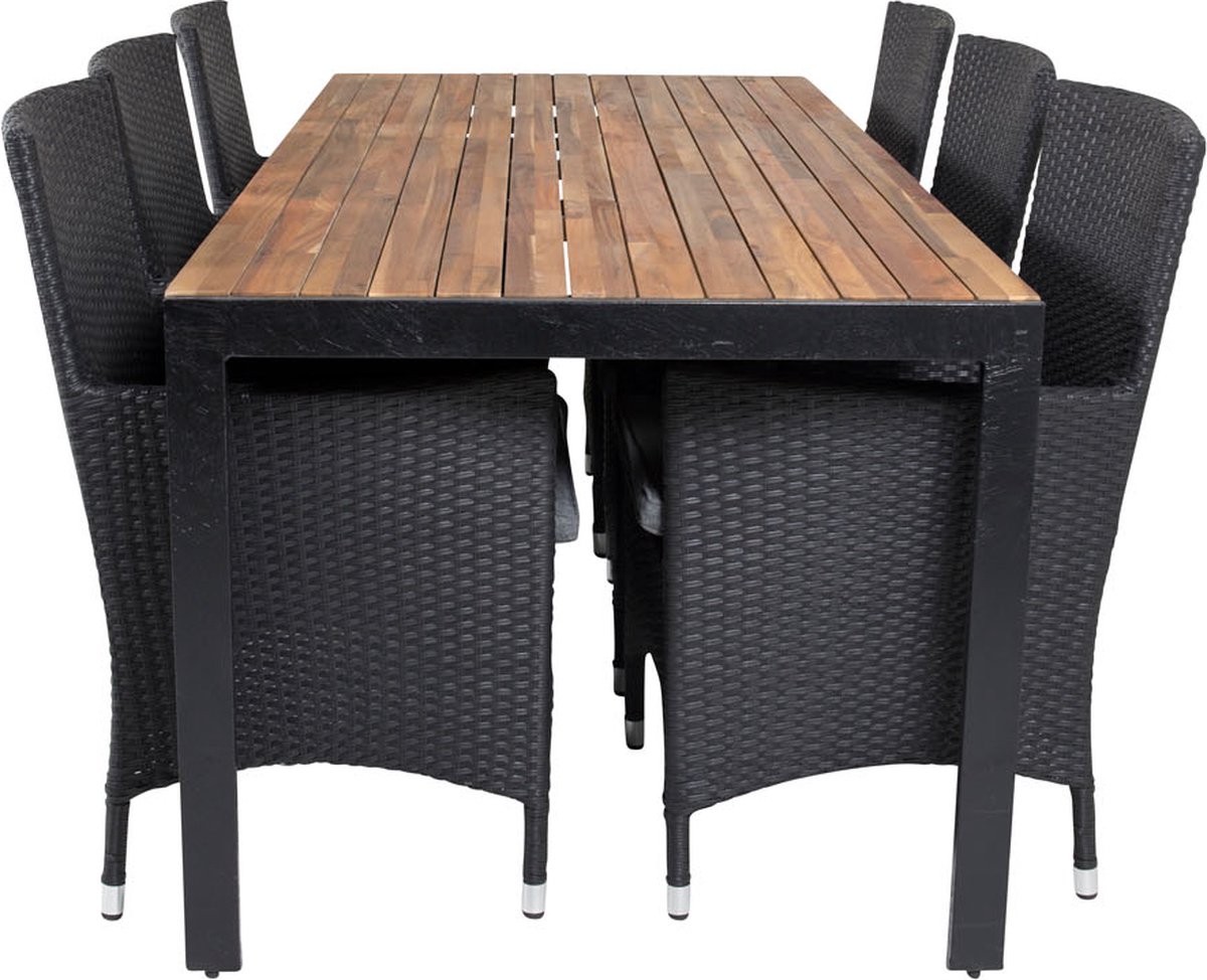 Bois Tuinmeubelset Tafel 90x205cm En 6 Stoel Malin, Naturel. - Zwart