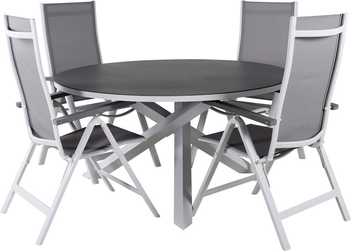 Copacabana Tuinmeubelset Tafel Ø140cm En 4 Stoel Albany, Grijs, Crèmekleur. - Wit