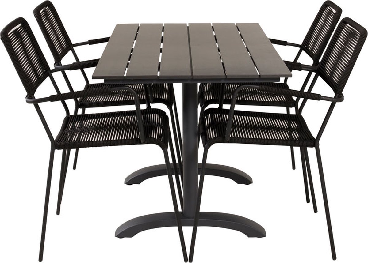 Denver Tuinmeubelset Tafel 70x120cm En 4 Stoel Armleunings Lindos. - Zwart