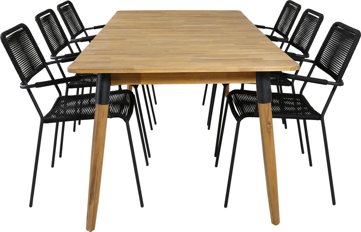 Julian Tuinmeubelset Tafel 100x210cm En 6 Stoel Armleuning Lindos, Naturel. - Zwart