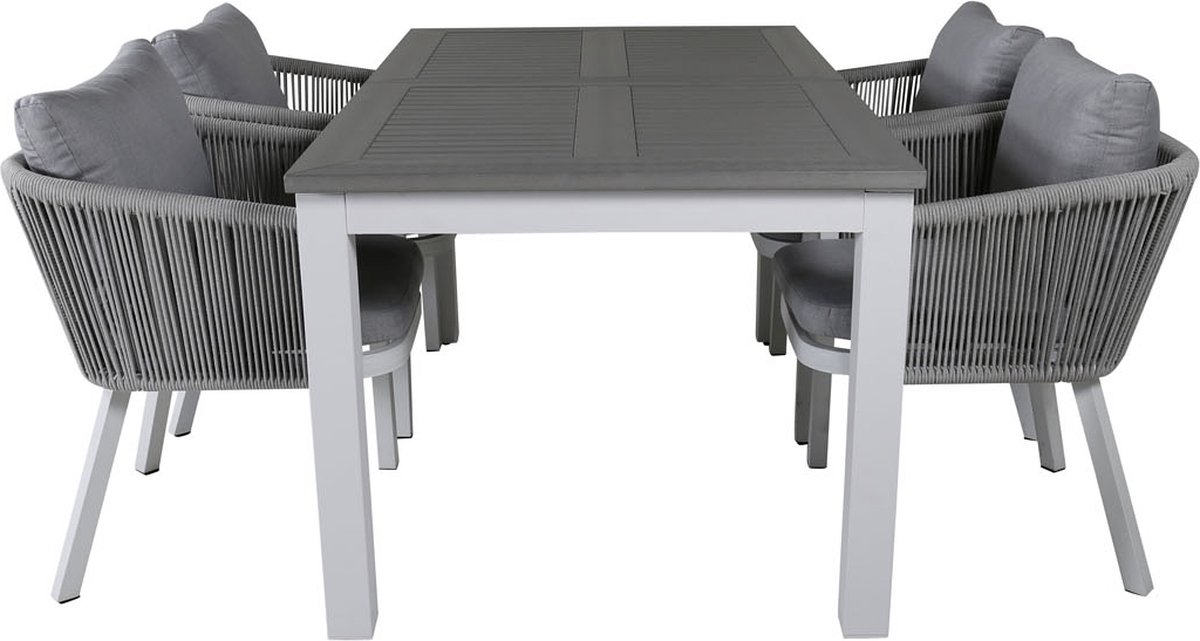 Albany Tuinmeubelset Tafel 90x152/210cm En 4 Stoel Virya, Grijs, Crèmekleur. - Wit