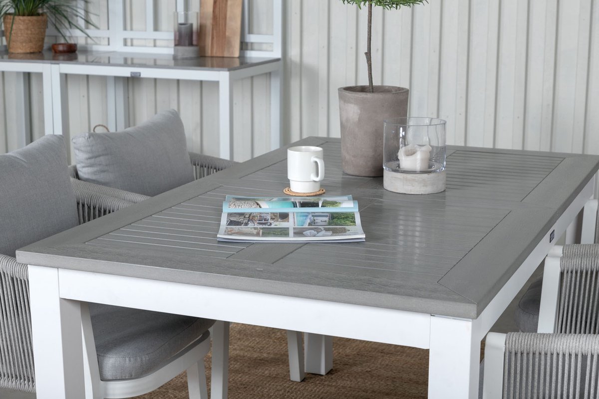 Albany Tuinmeubelset Tafel 90x152/210cm En 4 Stoel Virya, Grijs, Crèmekleur. - Wit