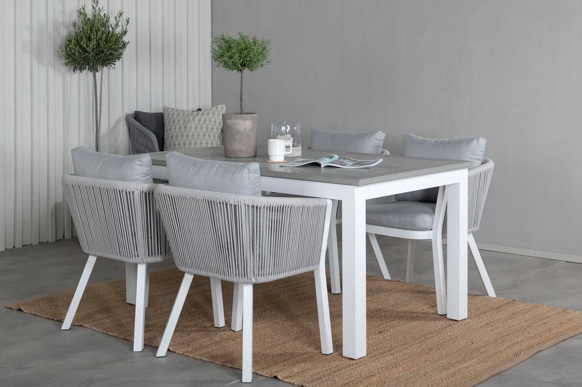 Albany Tuinmeubelset Tafel 90x152/210cm En 4 Stoel Virya, Grijs, Crèmekleur. - Wit