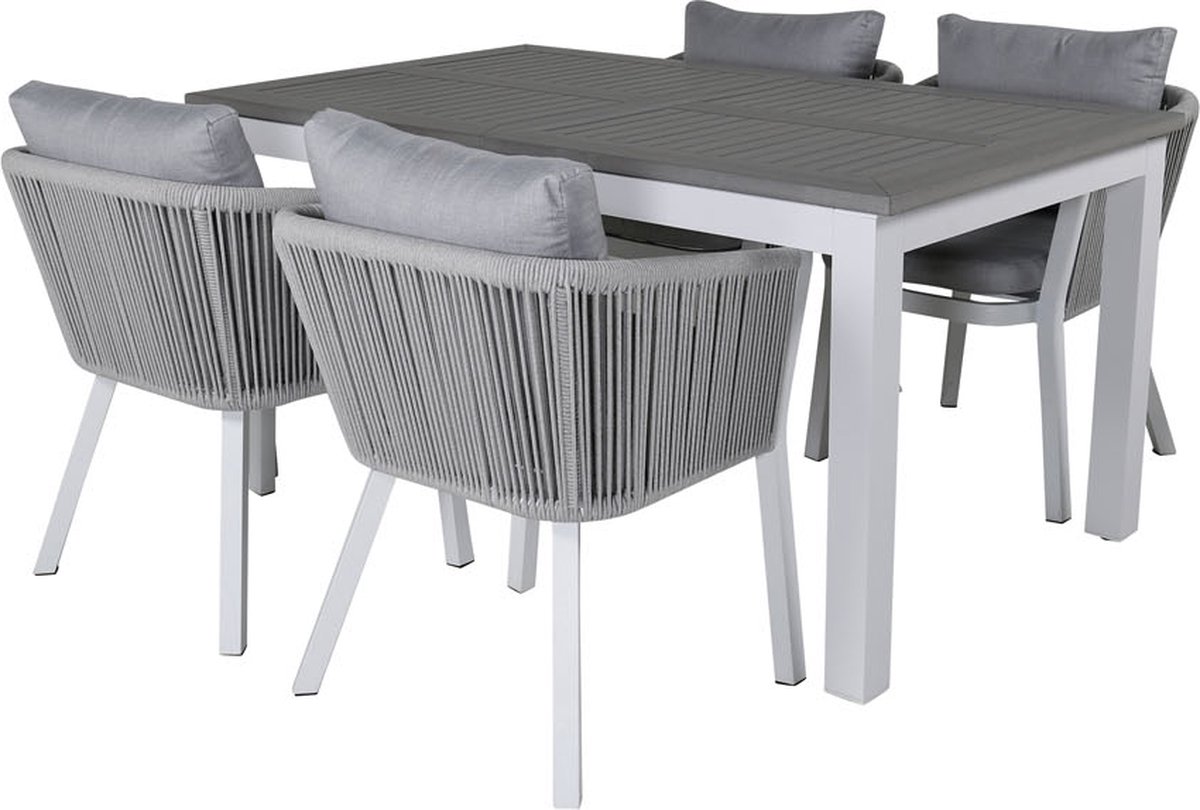Albany Tuinmeubelset Tafel 90x152/210cm En 4 Stoel Virya, Grijs, Crèmekleur. - Wit