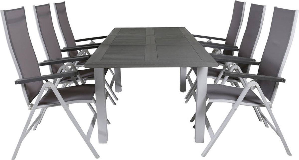 Albany Tuinmeubelset Tafel 90x160/240cm En 6 Stoel L5pos Albany, Grijs. - Wit