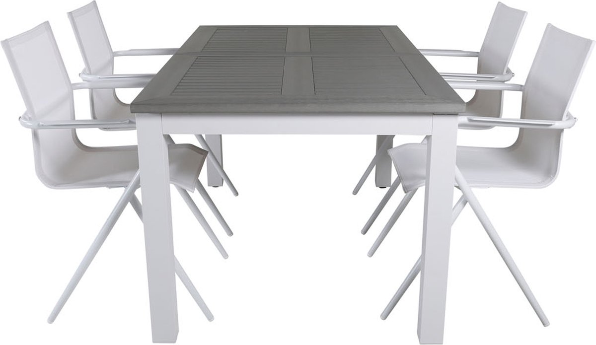 Albany Tuinmeubelset Tafel 90x160/240cm En 4 Stoel Alina, Grijs. - Wit