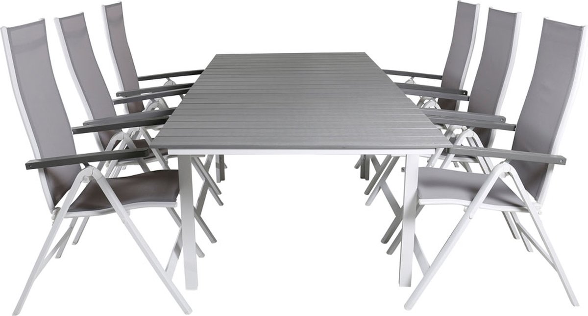 Levels Tuinmeubelset Tafel 100x160/240cm En 6 Stoel L5pos Albany, Grijs. - Wit