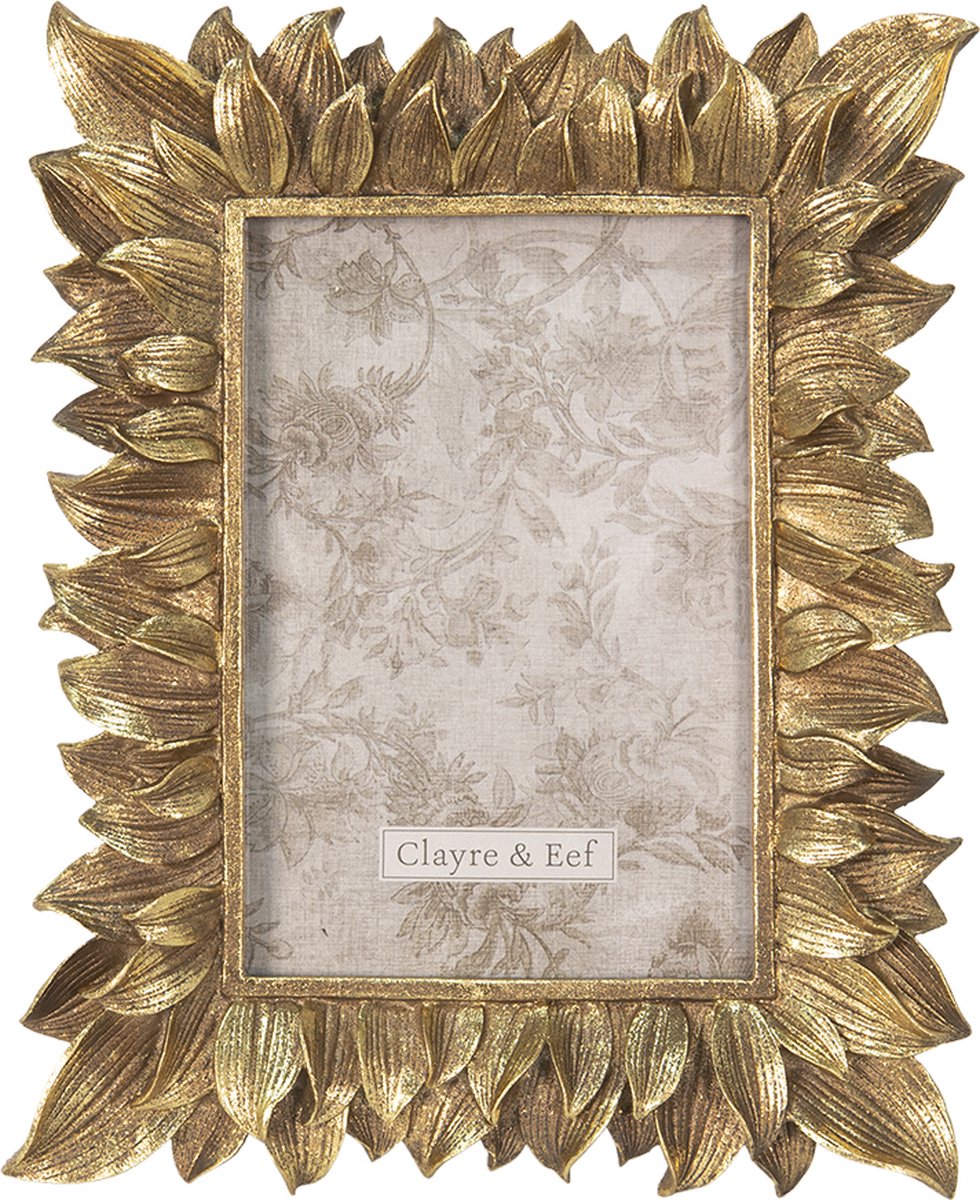 Clayre & Eef Fotolijst 18*1*22 Cm / 10*15 Cmkleurig Kunststof, Glas Rechthoek Bladeren Fotokader Wissellijst Foto - Goud