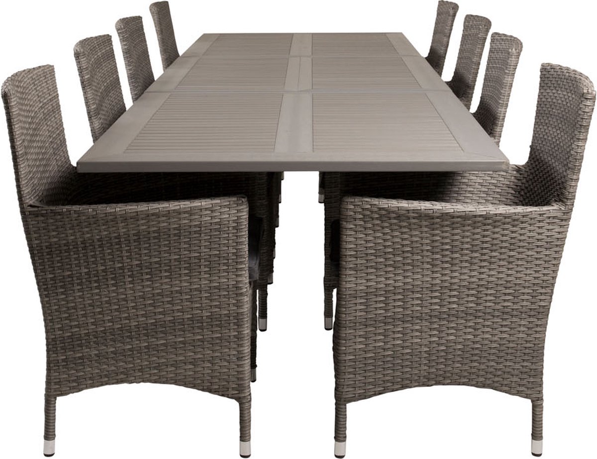 Albany Tuinmeubelset Tafel 100x224/324cm En 8 Stoel Malin. - Grijs