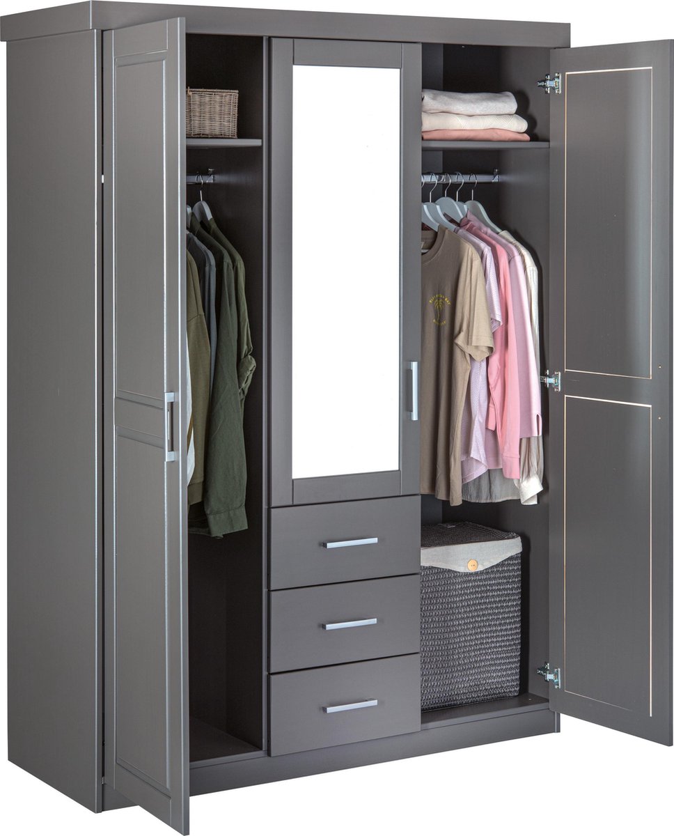 Norwin Kledingkast 2 Deuren, 1 Spiegeldeur, 3 Laden,. - Grijs