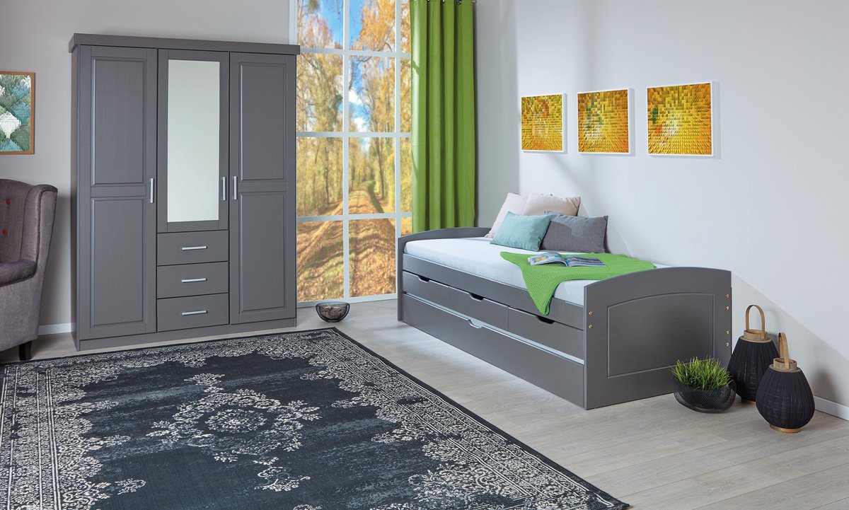 Norwin Kledingkast 2 Deuren, 1 Spiegeldeur, 3 Laden,. - Grijs