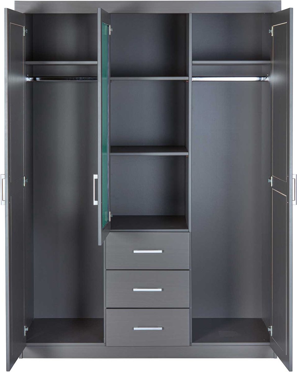 Norwin Kledingkast 2 Deuren, 1 Spiegeldeur, 3 Laden,. - Grijs
