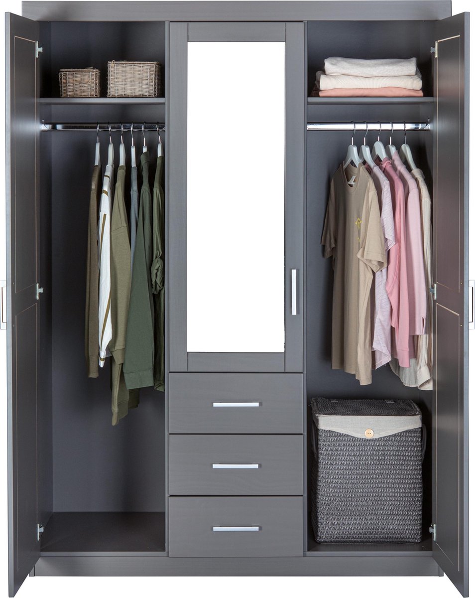 Norwin Kledingkast 2 Deuren, 1 Spiegeldeur, 3 Laden,. - Grijs