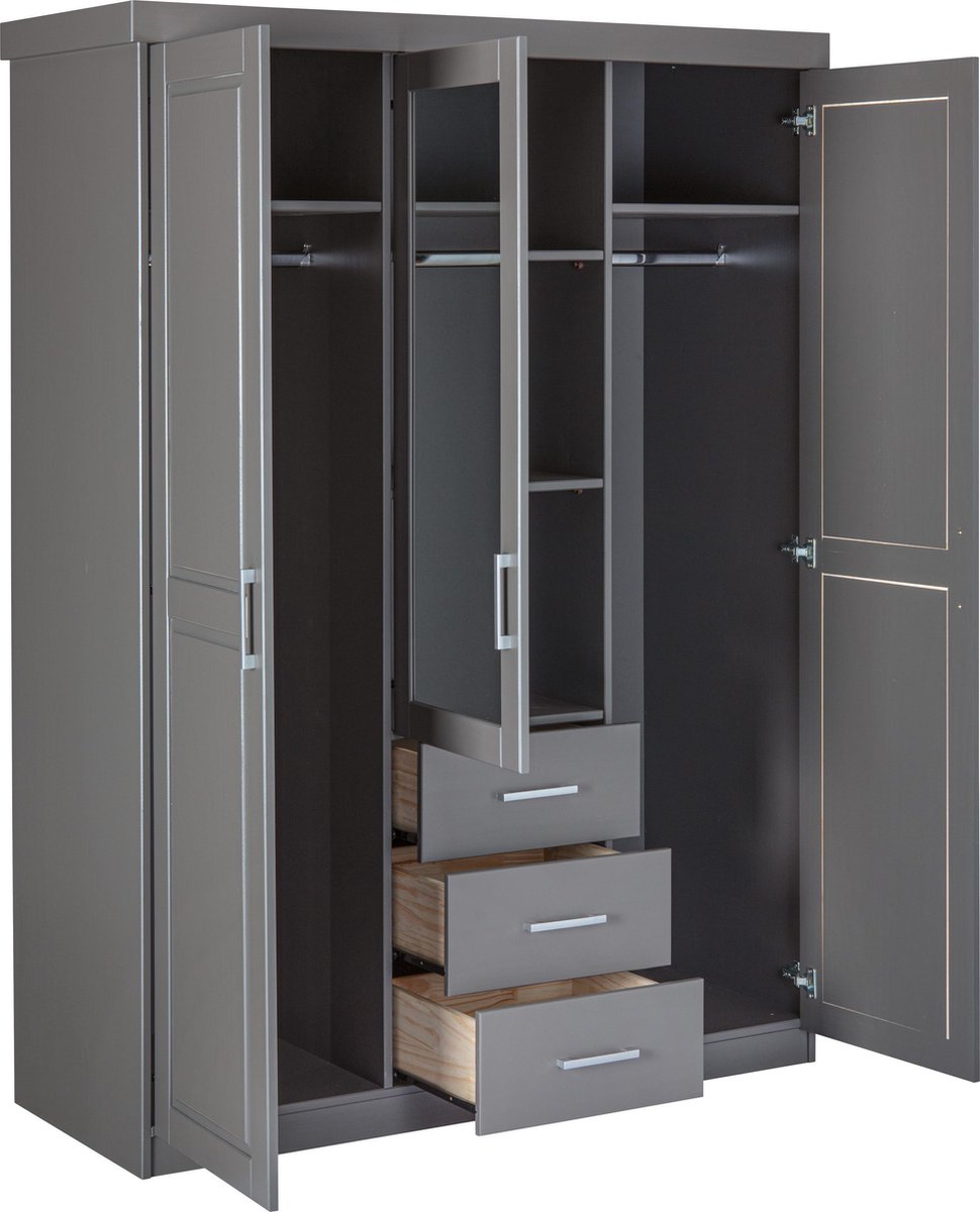 Norwin Kledingkast 2 Deuren, 1 Spiegeldeur, 3 Laden,. - Grijs