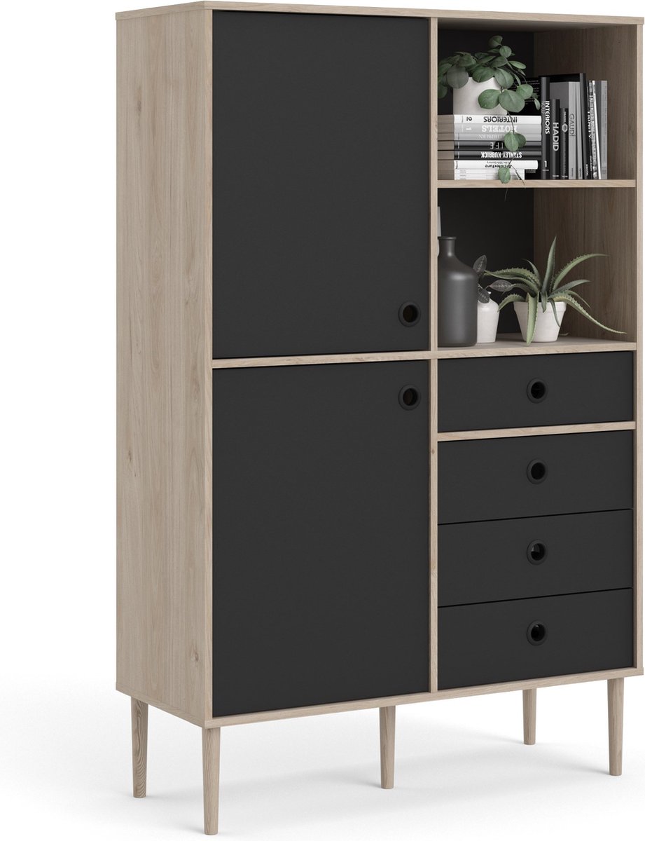 Rome Wandkast 2 Deuren, 4 Laden En 2 Vakken Hickory Decor En Mat. - Bruin