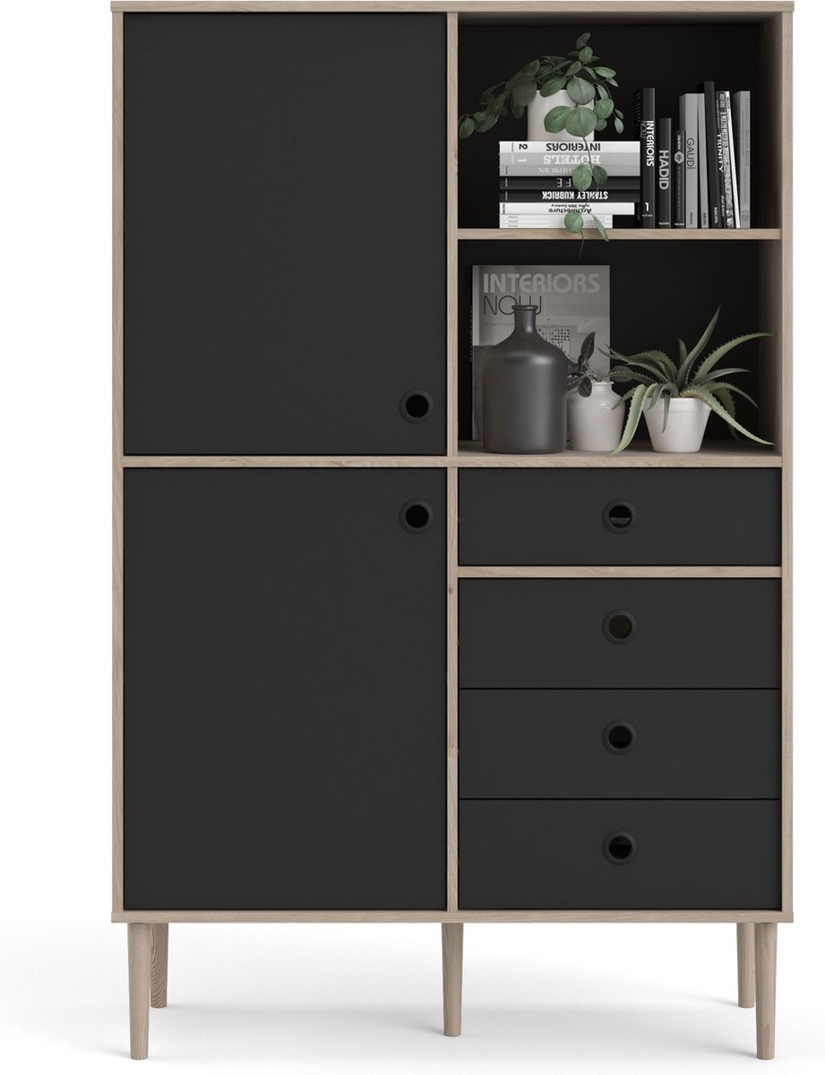 Rome Wandkast 2 Deuren, 4 Laden En 2 Vakken Hickory Decor En Mat. - Bruin