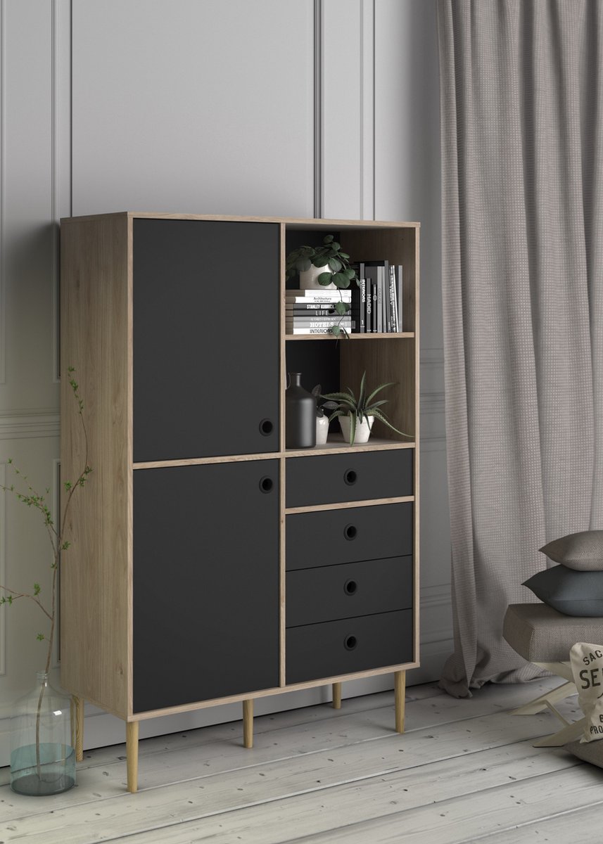 Rome Wandkast 2 Deuren, 4 Laden En 2 Vakken Hickory Decor En Mat. - Bruin