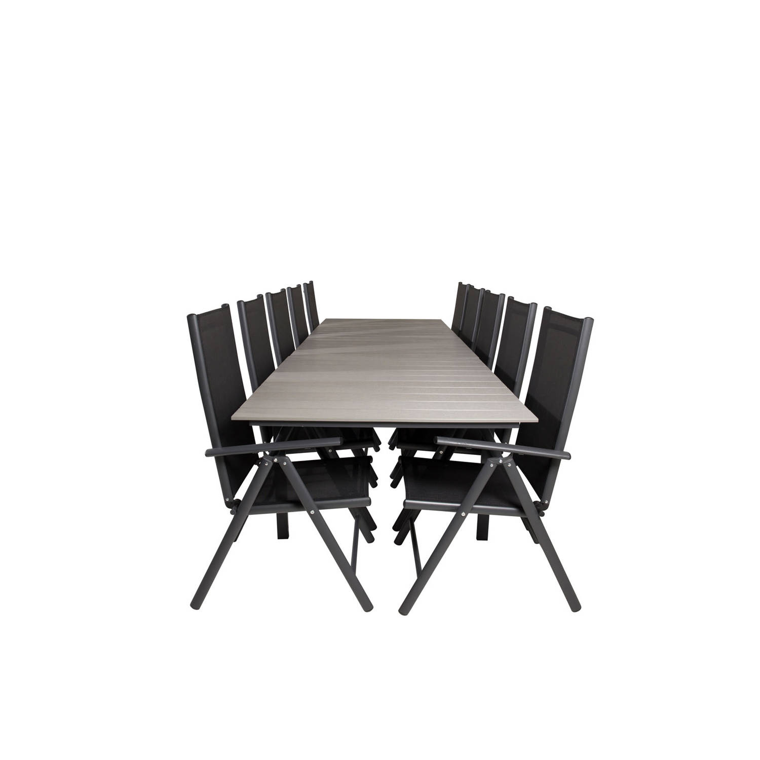 Levels Tuinmeubelset Tafel 100x229/310cm En 10 Stoel Break, Grijs. - Zwart