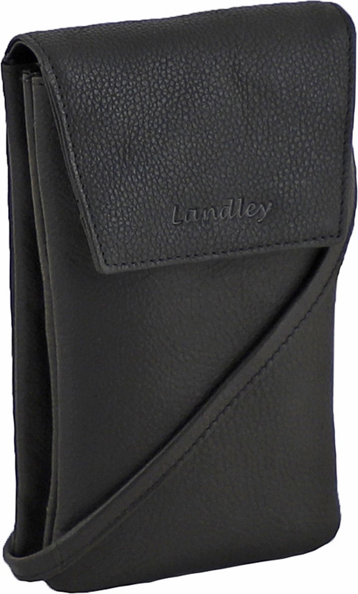 Landley Leren Dames Telefoontasje - Klein Schoudertasje - Phone Wallet - Leer - - Zwart