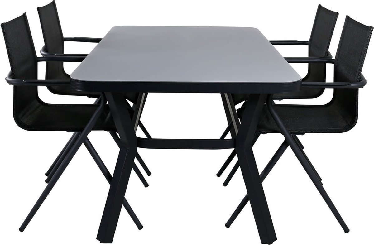 Virya Tuinmeubelset Tafel 90x160cm En 4 Stoel Alina, Grijs. - Zwart