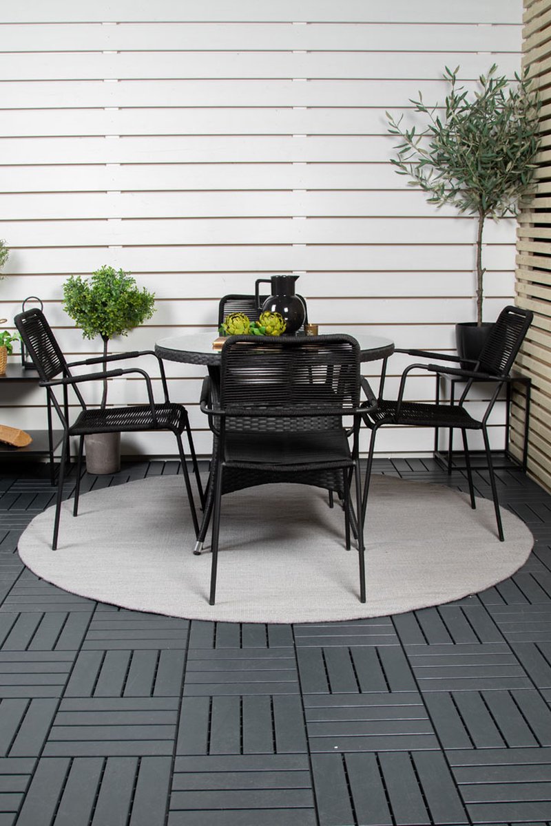 Volta Tuinmeubelset Tafel Ø90cm En 4 Stoel Armleunings Lindos. - Zwart